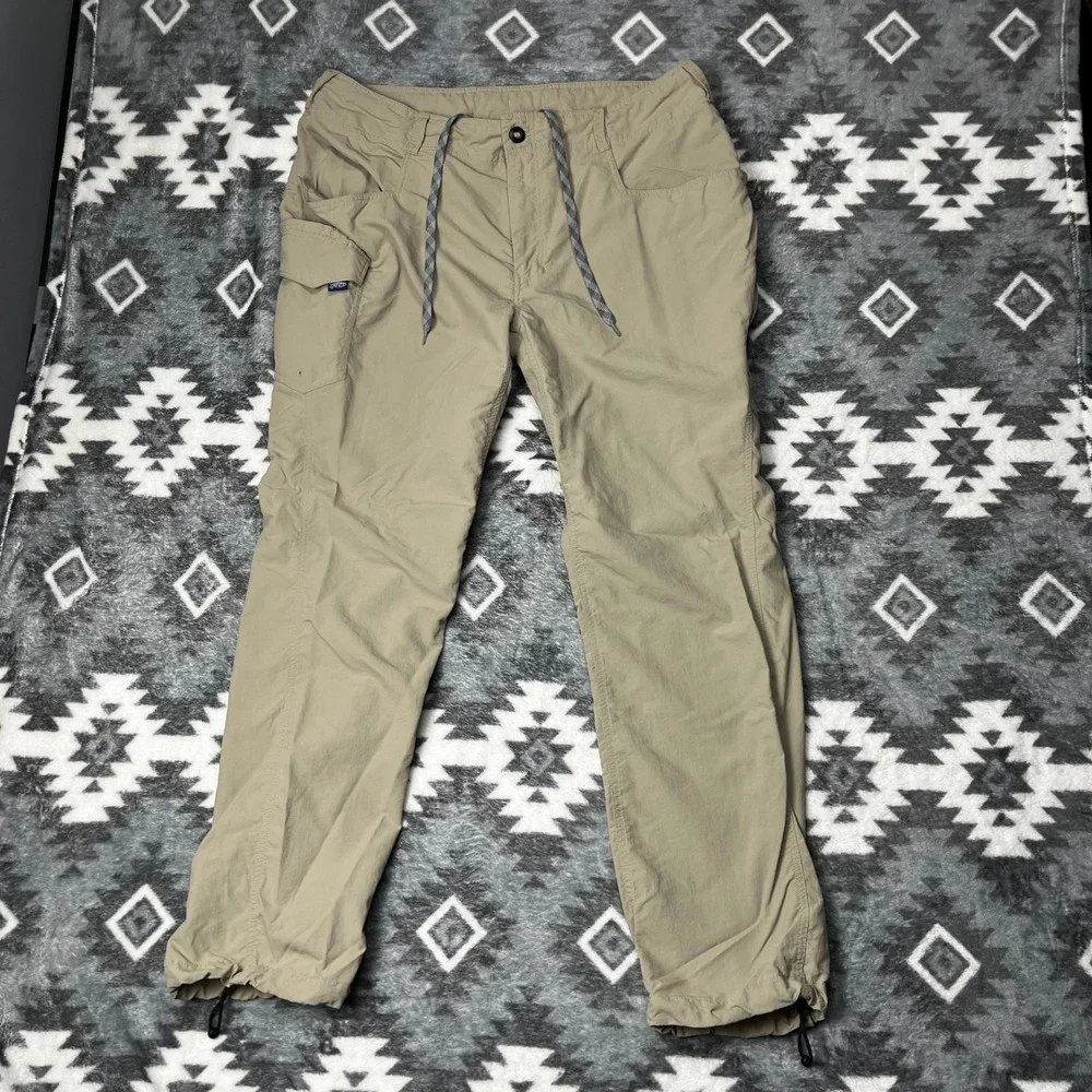 AFTCO Mens Fishing Pants Khaki Nylon Cargo Utility Drawstring Tan Size 36